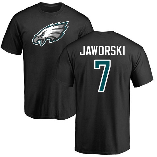 Men Philadelphia Eagles #7 Ron Jaworski Black Name and Number Logo NFL T Shirt->nfl t-shirts->Sports Accessory